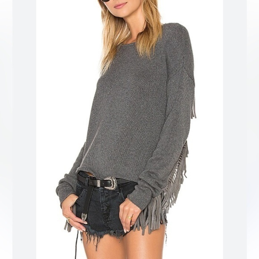 ONE X ONE TEASPOON silver lining fringe sweater gray xxs